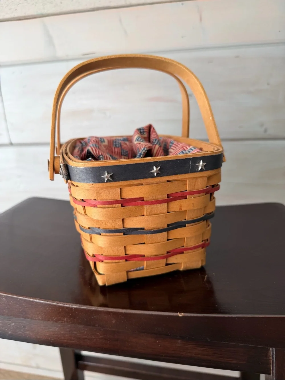 2002 Longaberger Bee Basket Proudly Longaberger Flag Drawstring liner Protector